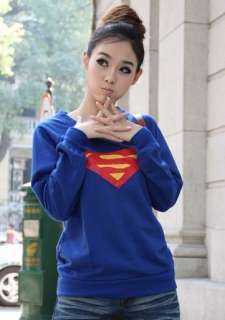  cute lady superman logo print long sleeve round neck T shirt top