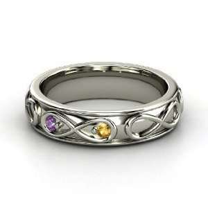 Infinite Love Ring, 18K White Gold Ring with Citrine & Amethyst