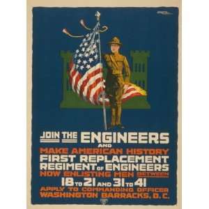 com World War I Poster   Join the engineers and make American history 