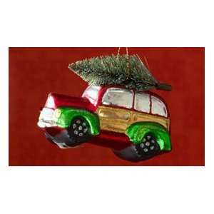  Woody Wagon Glass Christmas Ornament