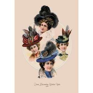    Vintage Art Four Becoming Winter Hats   13405 4