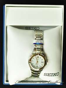 New in Box WOMENS Seiko SUT022 Dress Stainless 2 Tone Watch Date SOLAR 