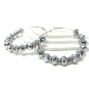 com Silvertone 3.5 Inch Hoop Crystal Rondel and Facet Glass Earrings 