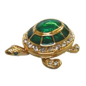 Miniature Bejeweled EnameledGreen Turtle Trinket Box Size 