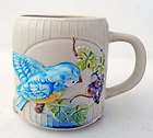 Hand Painted Takahashi Coffee Mug Blue Bird Robin 3 D Bird Grapes San 