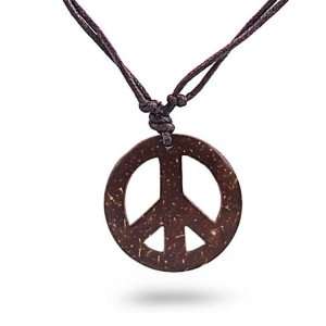  Adjustable Brown Cord Necklace with Brown Wood Peace Pendant   Cord 