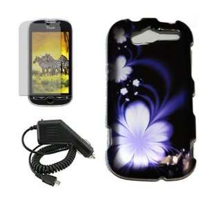 HTC MYTOUCH 4G BLUE LOTUS FLOWER CASE, RAPID CAR CHARGER, LCD SCREEN 