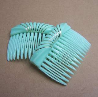 Retro vintage hair combs, 4 turquoise hair combs barrettes  