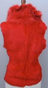 WOMEN RED FUR VEST GILET FOX COLLAR WRAP COAT STOLE RUNWAY MINK RABBIT 