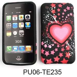  Apple iPhone 1G/2G/3G/3GS PU Skin, Pink Heart and Stars on 