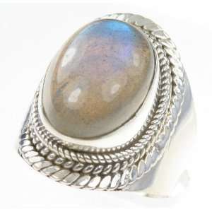  925 Sterling Silver NATURAL LABRADORITE Ring, Size 8, 8 
