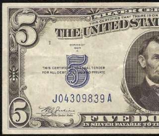 1934 A $5 DOLLAR BILL SILVER CERTIFICATE BLUE SEAL NOTE Fr 1651 CRISP 