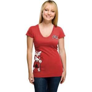  Womens Red Cossett Mascot Deep V Neck T Shirt