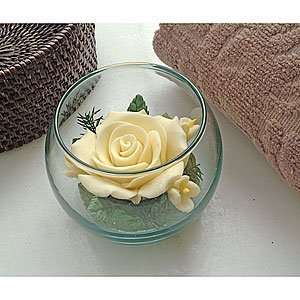  Yellow Rose set in a Glass Bowl, Decorative Soap Beauty