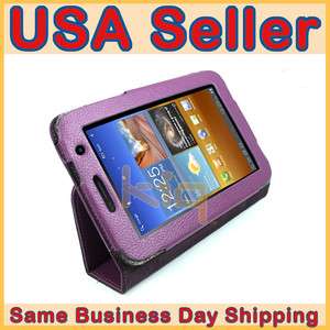 Purple Folio Leather Case Cover Skin w/ Stand for Samsung Galaxy Tab 7 