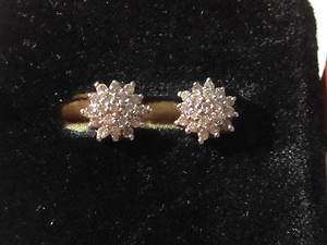 Shiny Pave Diamond Cluster Earrings Stamped 14 K yellow gold  