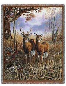 WHITE TAIL DEER BUCK LODGE WILDLIFE COUNTRY TAPESTRY THROW AFGHAN BED 