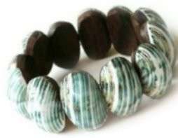 Sea Shell Wood Beaded Boho Bangle Bracelet Wooden  