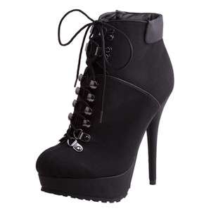 NEW WOMENS LACE UP STILETTO HIGH HEEL FRONT PLATFORM ANKLE BOOTS 