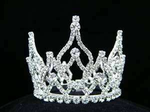 Bridal Prom Wedding Crystal Crown Mini Bun Tiara 6085  