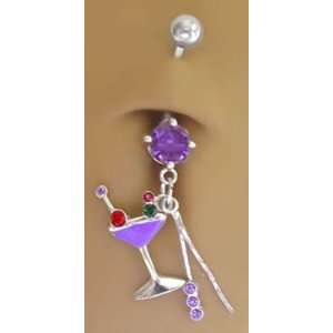 Purple Party Cocktail drink martini dangle Belly navel Ring piercing 