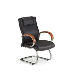  Executive Leather Guest Chair With Wood Accents Office 