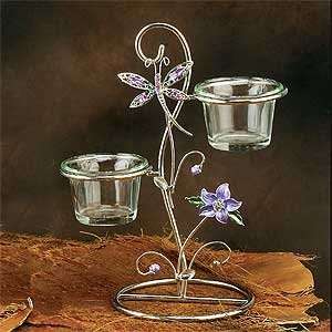    Crystal Dragonfly Purple 2 Candle Holder with Stand