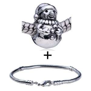  Snowman European Charm Bead Bracelet Holiday Fits Pandora 