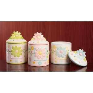  3 x Ceramic Flower Canisters