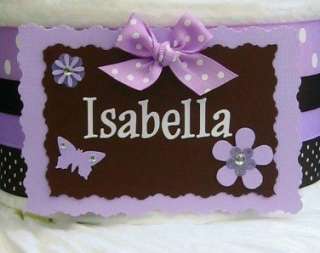 Personalized (Lavender and Brown) Baby Diaper Cake  