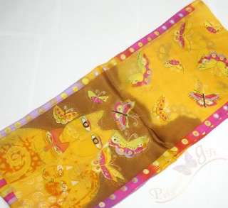 NEW 100% silk Oblong Neck Scarf Yellow Cats  