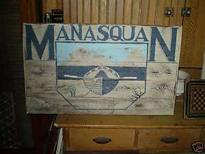 Manasquan New Jersey Shore primitive Wood Sign Boat  