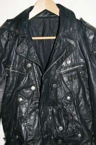   La Rocka Black Leather Skull Crossbones Motorcycle Jacket sz M RARE