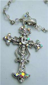 Silver P Pectoral Cross Chain Necklace Crystal Stones  