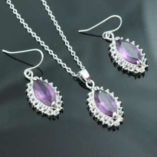 Swarovski Crystal Purple Bridal Earring Necklace Set  