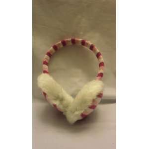   Rainbow Pink Winter Ear Muffs with White Faux Fur for Woman and Teens