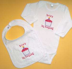Personalized CUPCAKE 1st Birthday ONESIE Shirt BIB SET  