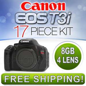 Canon EOS T3i 600D SLR Body & 8GB 4 LENS 17PC NEW KIT 751343579769 