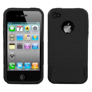 APPLE IPHONE 4 4S DUAL LAYER SILICONE+HARD RUBBER HYBRID CASE BLACK 
