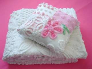 ALL WHITE Vintage Chenille QUILT & PILLOW BUTTERFLY  