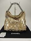 Auth CHANEL Light Gold Quilted Python Quilted Hobo Bag