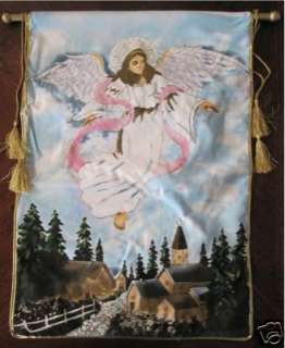 New Lighted Hand Painted Angel Winter Town Wall Hanging  