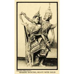  1930 Print Siam Dancers Gold Costume Outfit Thailand 