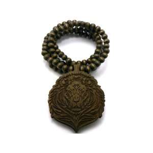    Wooden Brown Lion Pendant with 36 Inch Wood Necklace Jewelry