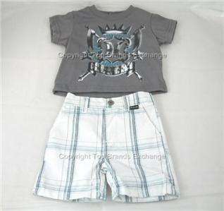Hurley Infant Baby Shirts Short Outift White Gray Plaid Beach Summer 0 