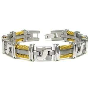   Mens Grey Titanium Golden Twisted Cable Link Bracelet 9.5 Jewelry