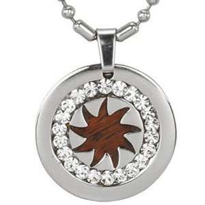  Stainless Steel Natural Redwood Cubic Zirconia Spike Wheel 