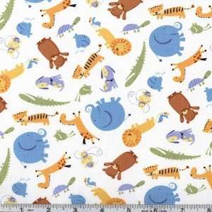  45 Wide Oh Boy Tiny Animals White Fabric By The Yard 
