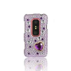  HTC EVO 3D Full Diamond Graphic Case   Purple Heart (Free 