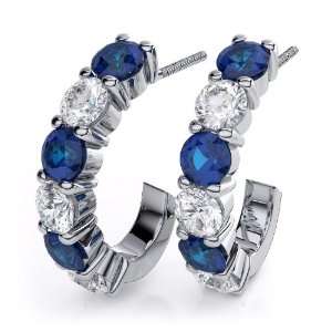  Diamond and Sapphire Hoop Earrings in Platinum. (.60ctw) Jewelry